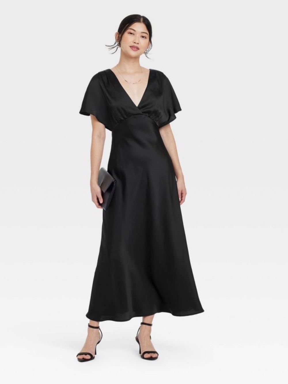 A New Day Satin Flutter Sleeve Maxi Formal Dress Size Small